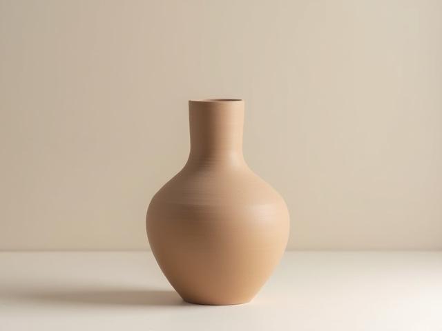 Eine handgefertigte Steingut-Vase in natürlichen Erdtönen.